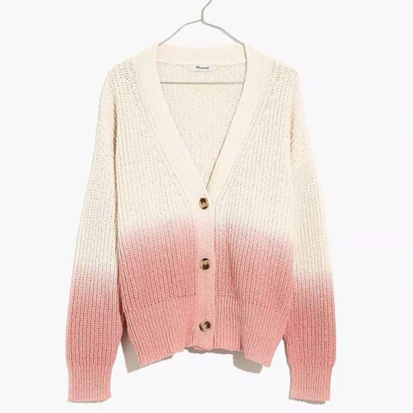 Madewell Dip-Dye Pink Ombre Courtland Cardigan Sweater - Picture 1 of 13
